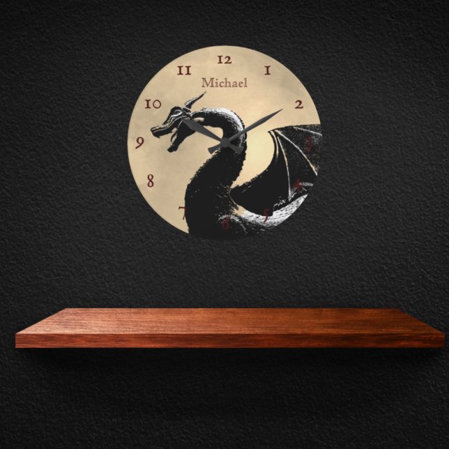 Personalised Moonlit Dragon Round Clock (Creator Uploaded)