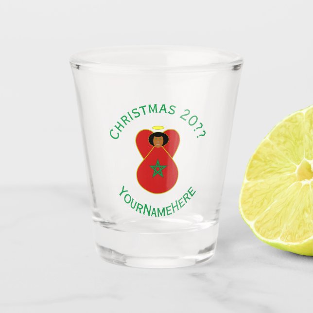 Personalised Moroccan Angel Christmas Flag Shot Glass (Front)