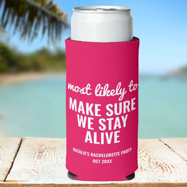 Personalised Most Likely To Funny Bachelorette Seltzer Can Cooler (Creator Uploaded)