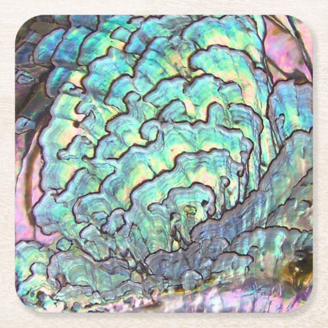 Personalised Mother of Pearl Jewel Abalone Square Paper Coaster (Front)