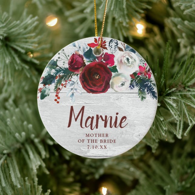Personalised Mother Of The Bride Christmas Florals Ceramic Ornament (Tree)