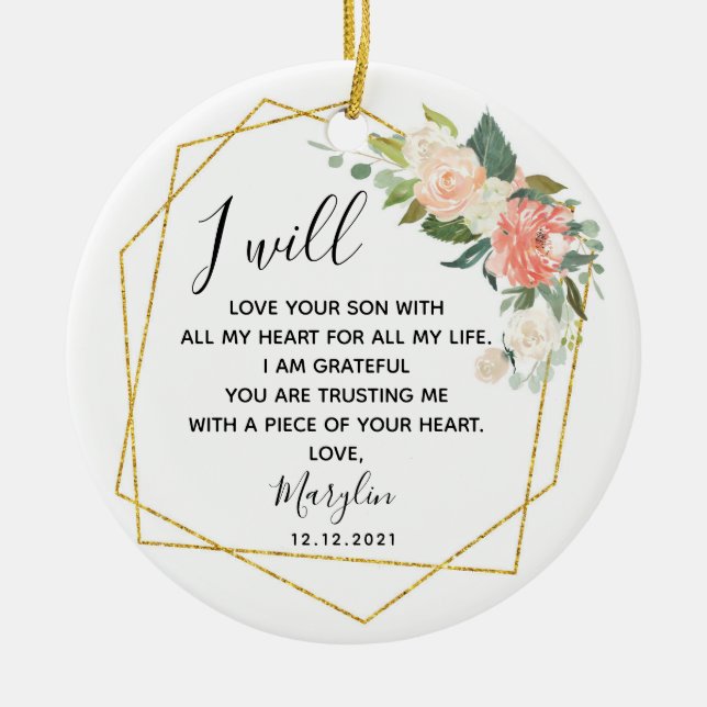 Personalised Mother of the Groom Floral Gift Ceramic Ornament (Front)