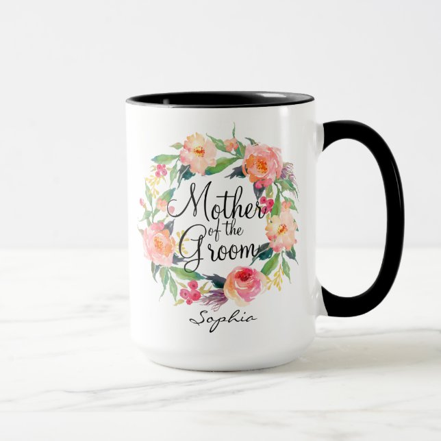 Personalised Mother of the Groom Floral Wreath2 Mug (Right)