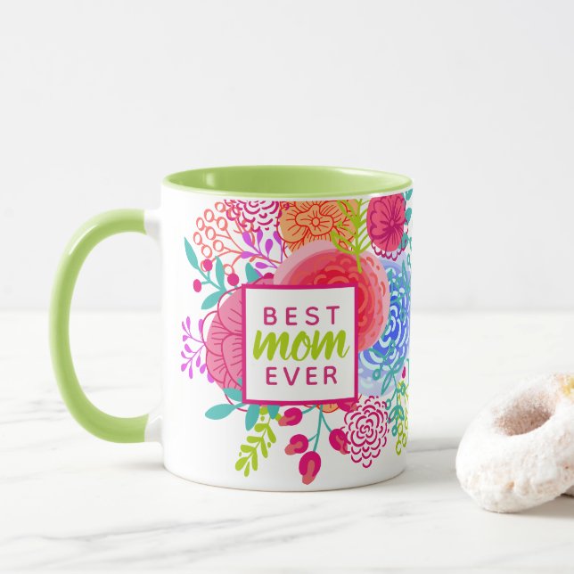 Personalised Mother's Day Best Mum Ever Floral Mug (With Donut)
