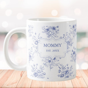 Personalised Mothers Day Blue Flowers Floral Large Coffee Mug