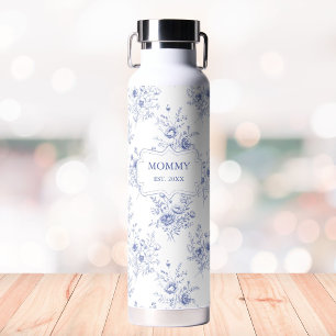 Personalised Mothers Day Blue Flowers Floral Water Bottle