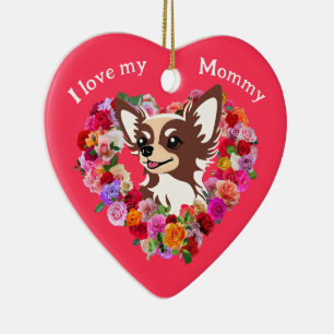 Personalised Mother's Day Chihuahua Roses Heart Ceramic Ornament