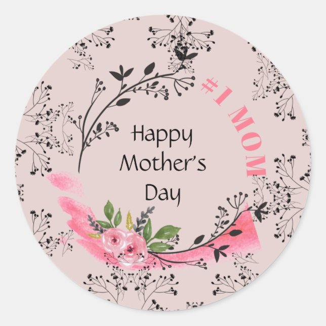 Personalised Mothers Day Gift #No1MOM Modern Chic Classic Round Sticker (Front)