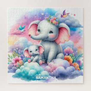 Personalised mother's day gift with elephant baby  jigsaw puzzle