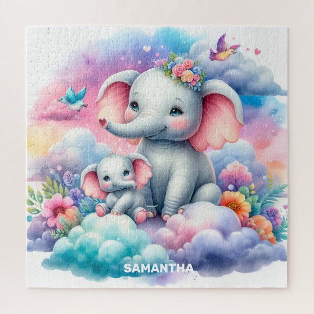 Personalised mother's day gift with elephant baby  jigsaw puzzle (Vertical)