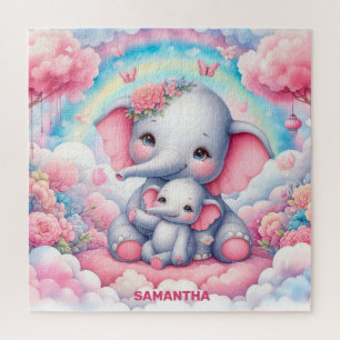 Personalised mother's day gift with elephant baby  jigsaw puzzle