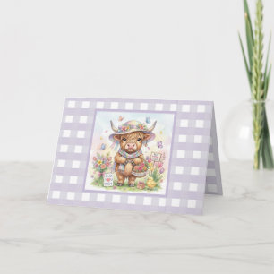 Personalised Mother's Day Highland Cow Gingham Card