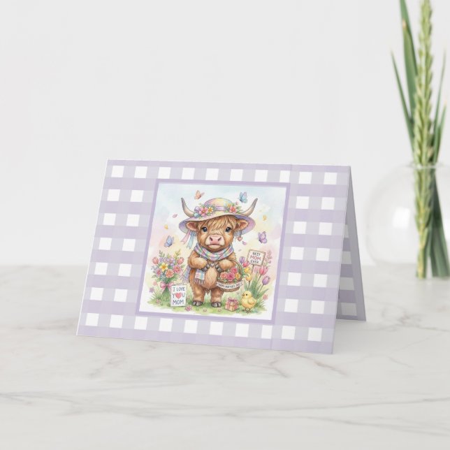 Personalised Mother's Day Highland Cow Gingham Card (Front)