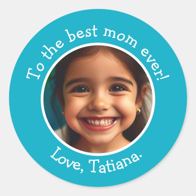 Personalised Mother's Day Photo and Name Message  Classic Round Sticker (Front)