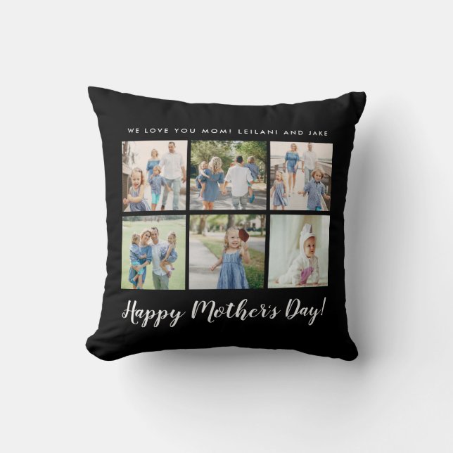 Personalised Mother's Day Photo Black Cushion (Front)