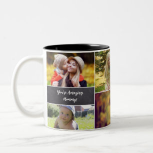 Personalised Mother's day Photo collage Chalkboard Two-Tone Coffee Mug
