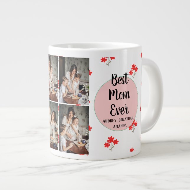 Personalised mothers Day,photo collage floral gift Large Coffee Mug (Front Right)