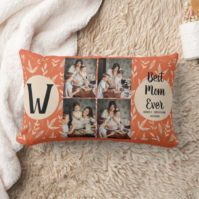 Personalised mothers Day,photo collage floral gift Lumbar Cushion (Blanket)