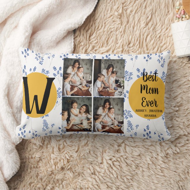Personalised mothers Day,photo collage floral gift Lumbar Cushion (Blanket)