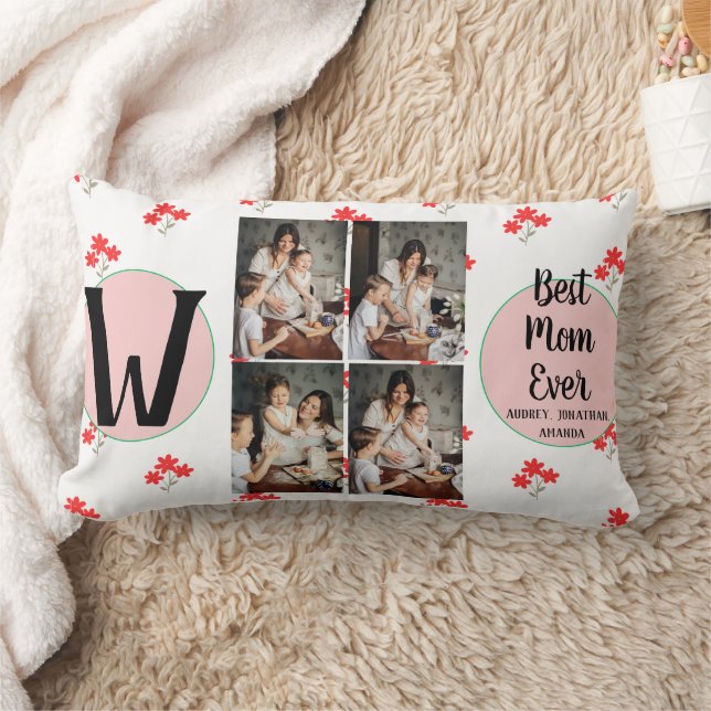 Personalised mothers Day,photo collage floral gift Lumbar Cushion (Blanket)