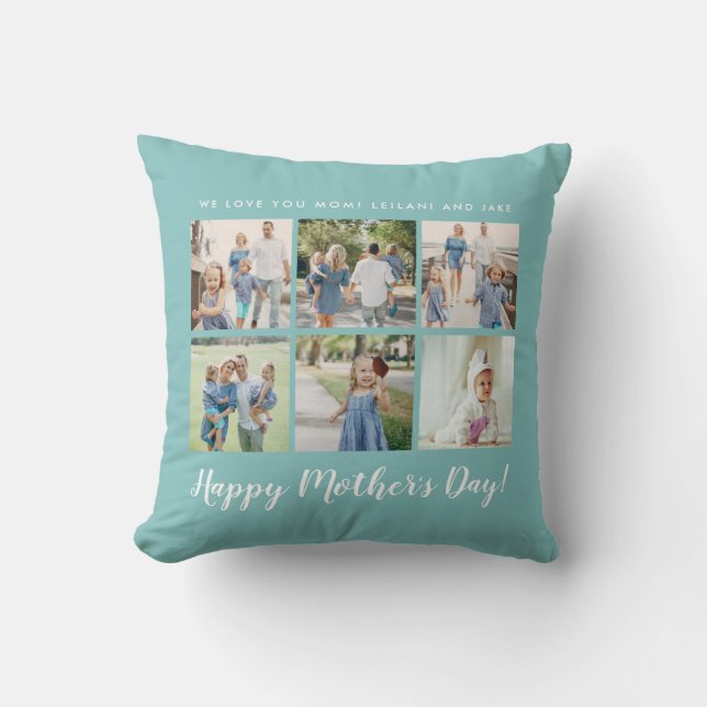 Personalised Mother's Day Photo Teal Blue Cushion (Front)