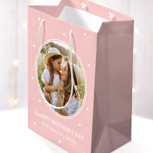 Personalised Mother's Day Photos Cute Pink White Medium Gift Bag