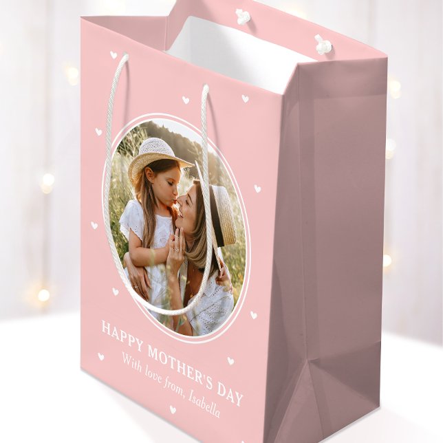 Personalised Mother's Day Photos Cute Pink White Medium Gift Bag (Creator Uploaded)