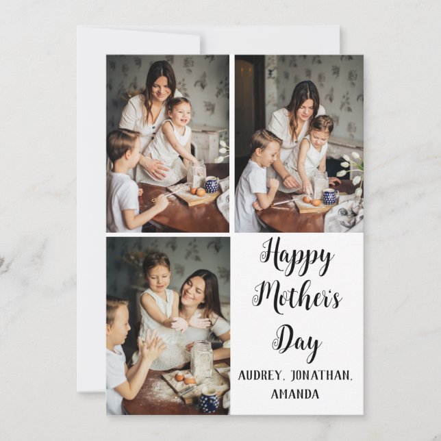 Personalised mothers Day, three photo collage gift Card (Front)