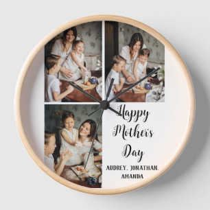 Personalised mothers Day, three photo collage gift Clock