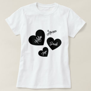 Personalised Mother's Hearts Black & White T-Shirt