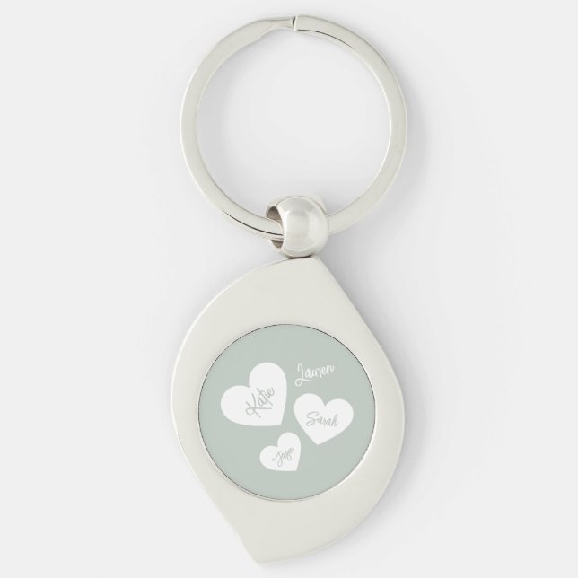 Personalised Mother's Hearts Soft Green Blue Key Ring (Front)