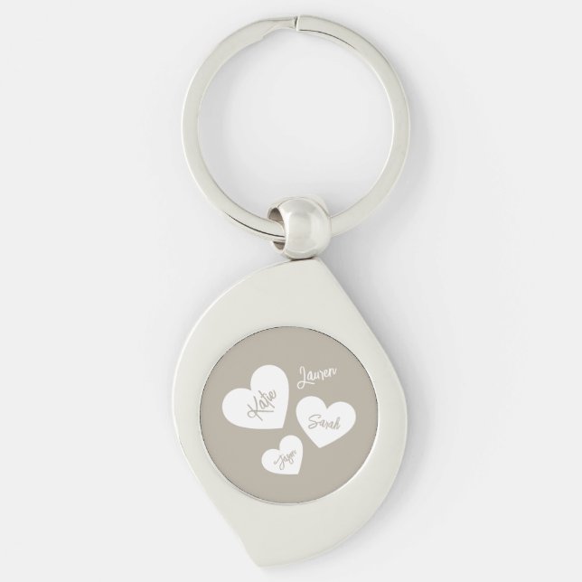 Personalised Mother's Hearts Whisper Beige Key Ring (Front)