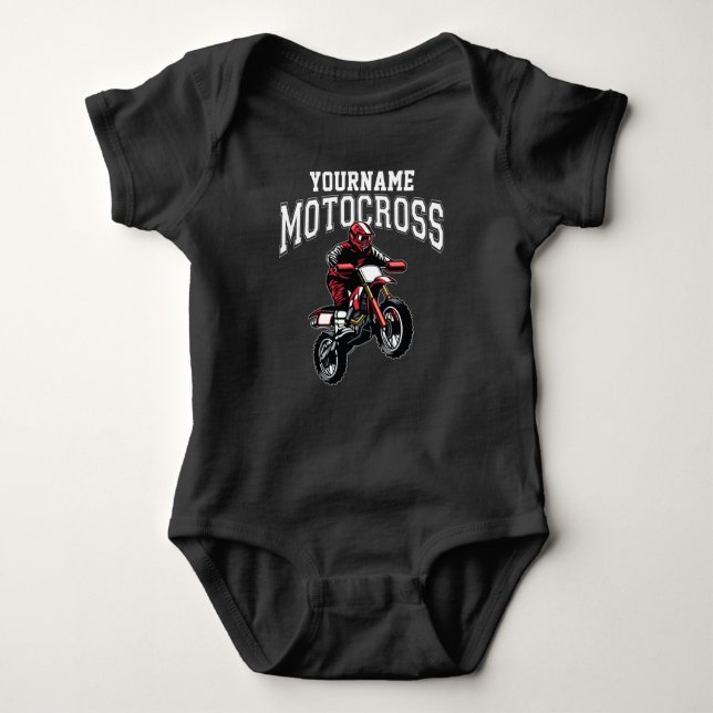 Personalised Motocross Dirt Bike Rider Racing Baby Bodysuit (Front)