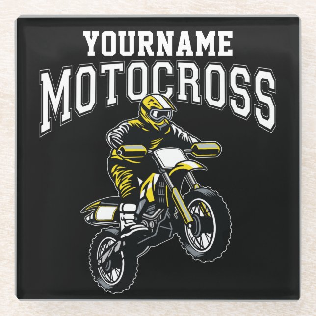 Personalised Motocross Dirt Bike Rider Racing Glass Coaster (Front)