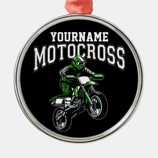 Personalised Motocross Dirt Bike Rider Racing Metal Ornament (Front)