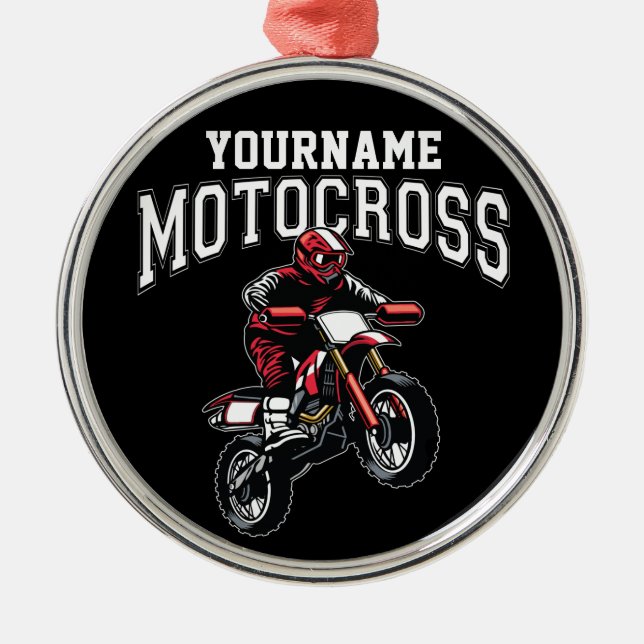 Personalised Motocross Dirt Bike Rider Racing  Metal Ornament (Front)