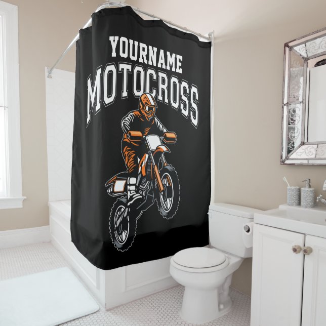 Personalised Motocross Dirt Bike Rider Racing   Shower Curtain (In Situ)