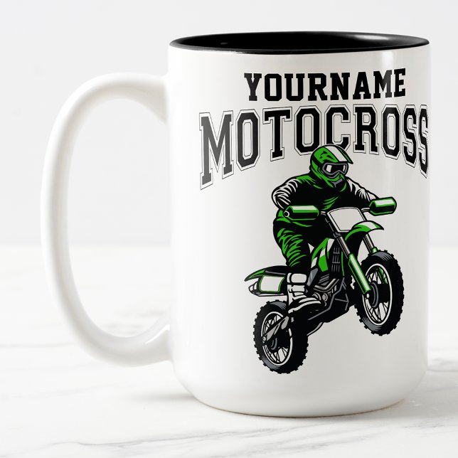 Personalised Motocross Dirt Bike Rider Racing  Two-Tone Coffee Mug (Creator Uploaded)