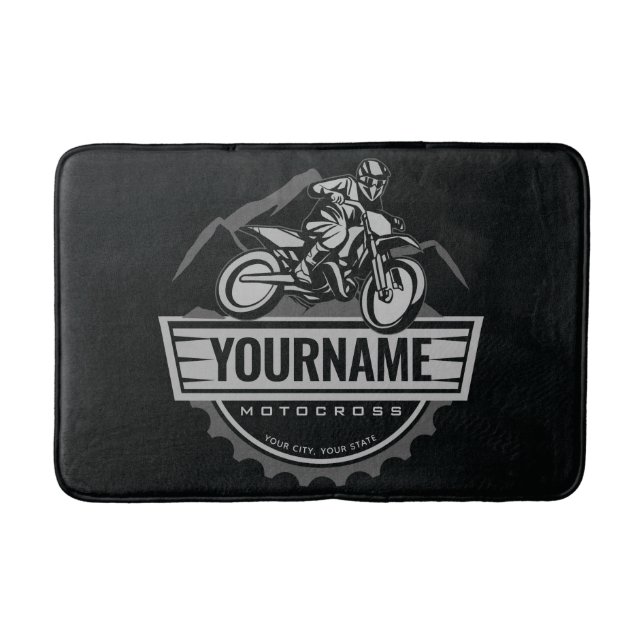 Personalised Motocross Rider Dirt Bike Hill Racing Bath Mat (Front)