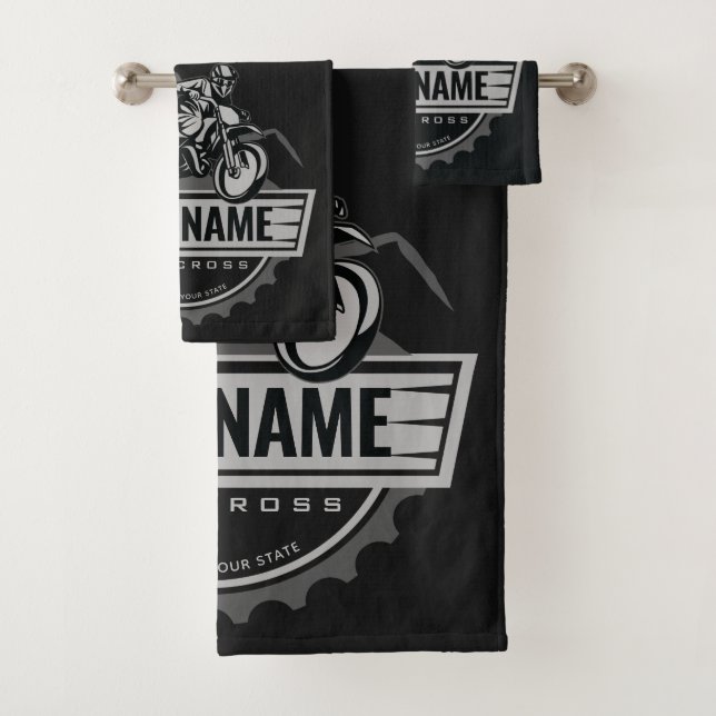 Personalised Motocross Rider Dirt Bike Hill Racing Bath Towel Set (Insitu)
