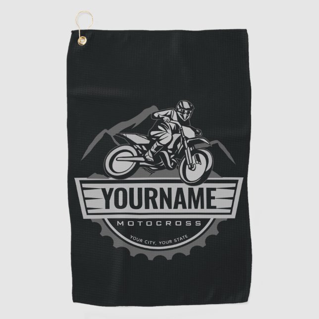 Personalised Motocross Rider Dirt Bike Hill Racing Golf Towel (Front)