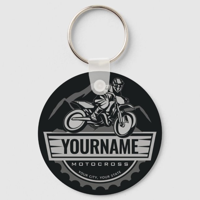 Personalised Motocross Rider Dirt Bike Hill Racing Key Ring (Front)