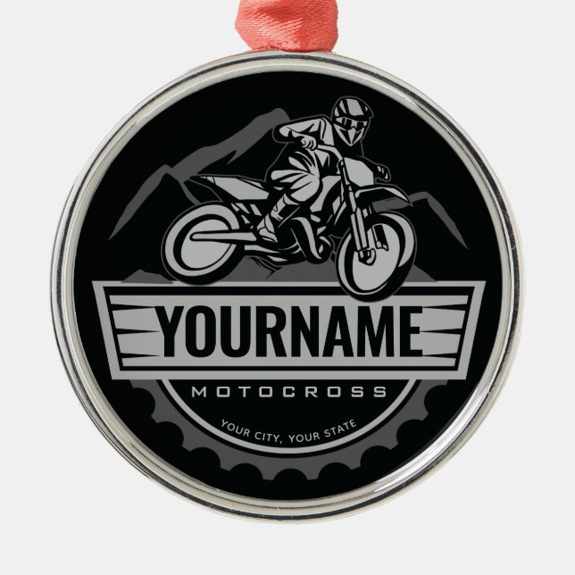 Personalised Motocross Rider Dirt Bike Hill Racing Metal Ornament (Front)