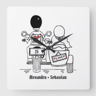 Personalised Motorbike & Sidecar Anniversary Square Wall Clock