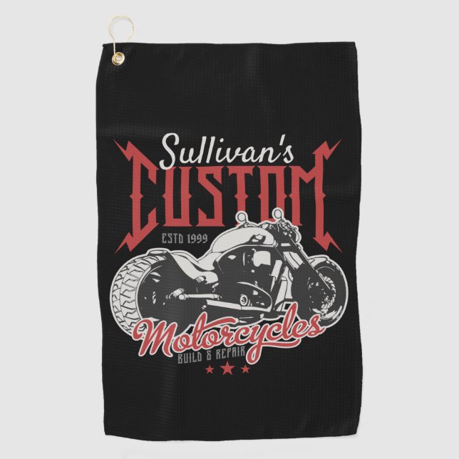Personalised Motorcycle Big Bad Bike Biker Garage Golf Towel (Front)