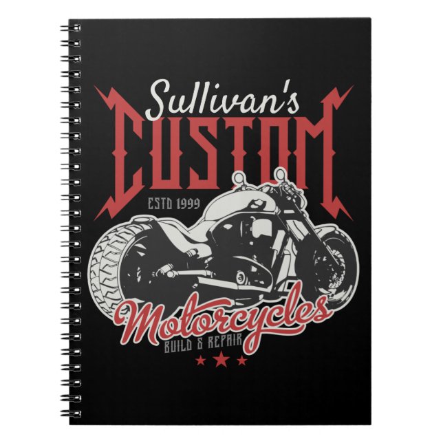 Personalised Motorcycle Big Bad Bike Biker Garage Notebook (Front)