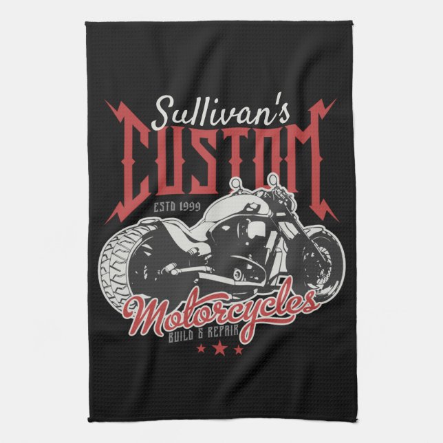 Personalised Motorcycle Big Bad Bike Biker Garage  Tea Towel (Vertical)