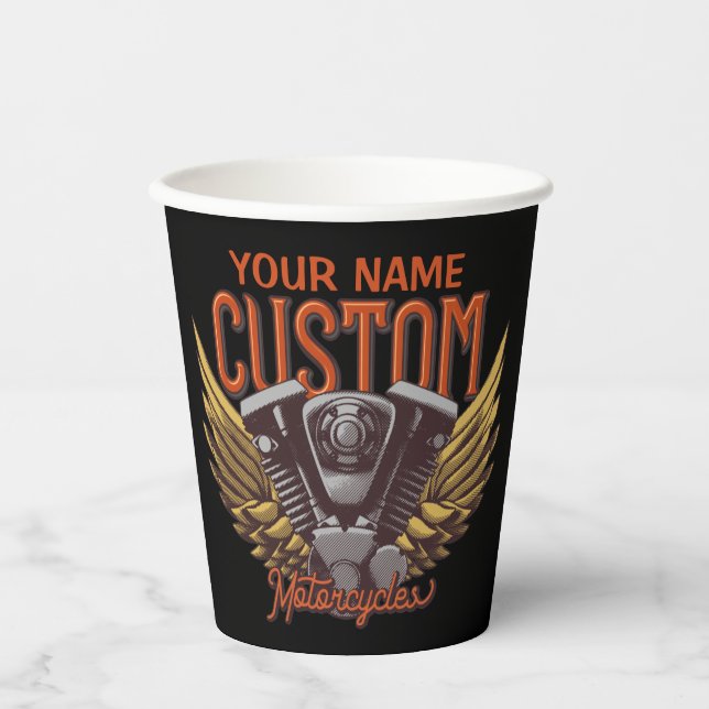  Personalised Motorcycle Eagle Wings Biker Garage  Paper Cups (Front)