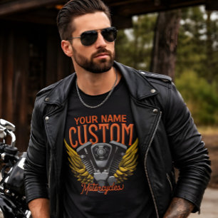 Personalised Motorcycle Eagle Wings Biker Garage T-Shirt