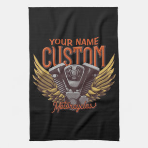 Personalised Motorcycle Eagle Wings Biker Garage Tea Towel
